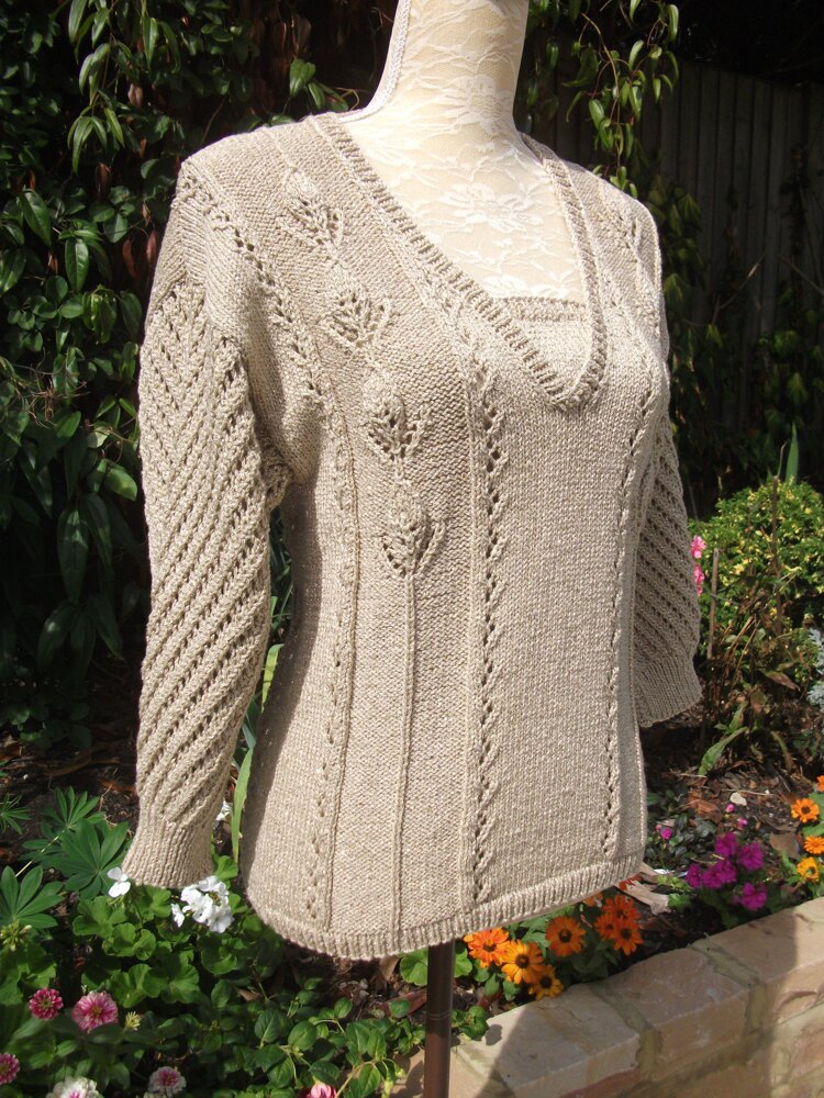 Lace & Leaf Sweater with Batwing Sleeves Knitting pattern by Pat Menchini