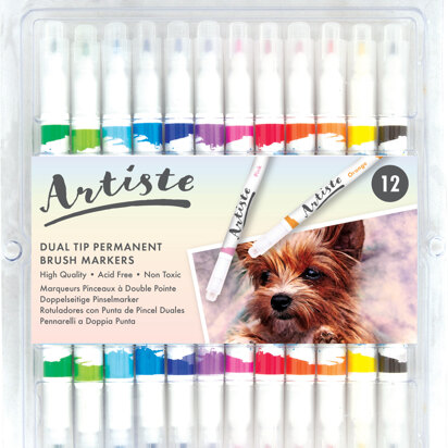 Artiste Dual Tip Brush Markers (12pcs) - Brights