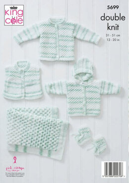 Baby Cardigan, Hoody, Waistcoat, Blanket and Bootees in King Cole Baby Stripe DK - 5699 - Leaflet