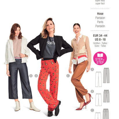 Burda Style Misses' Straight Leg Pants and Trousers with Stretch Waistband B6085 - Paper Pattern, Size 8-18 (34-44)