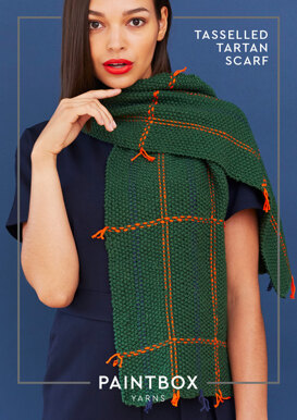 Tasseled Tartan Scarf - Free Knitting Pattern For Women in Paintbox Yarns Cotton Aran