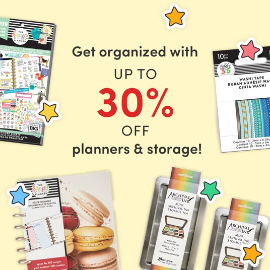 Up to 30 percent off planners and storage!