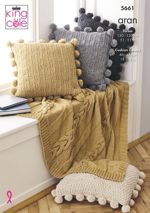 Throw & Cushion Covers Knitted in King Cole Forest Aran - 5661 - Downloadable PDF