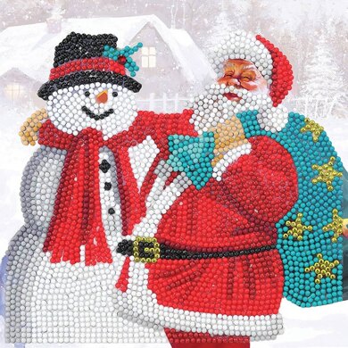 Crystal Art Card - Santa and Snowman (2020) Diamond Painting Kit - 7" x 7"