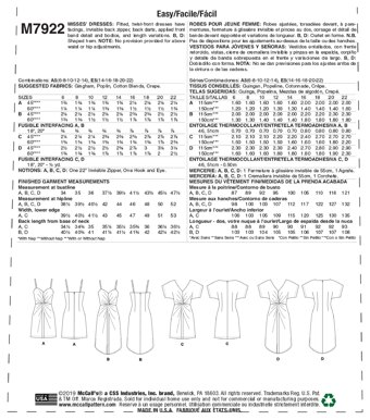 McCall's Misses' Dresses M7922 - Sewing Pattern