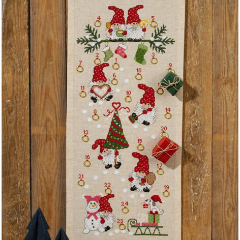 Permin Christmas Fun Advent Calendar Cross Stitch Kit - 32cm x 71cm