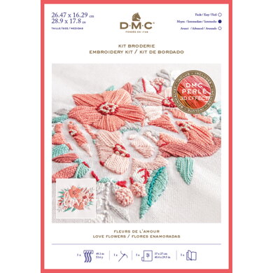 DMC Love Flowers Kit - Large Printed Embroidery Kit - 26cm x 16cm