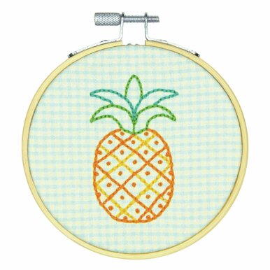 Dimensions Pineapple Pattern Crewel Printed Embroidery Kit with Hoop - 4in (10cm)