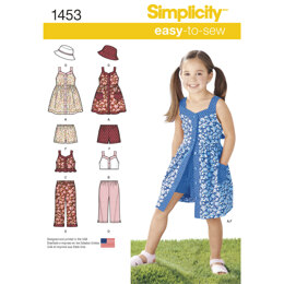 Simplicity Child's Dress, Top, Trousers or Shorts and Hat 1453 - Paper Pattern, Size A (3-4-5-6-7-8)
