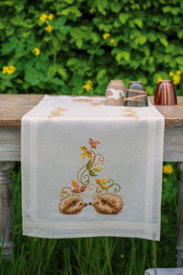 Vervaco Hedgehogs And Autumn Leaves Table Runner Embroidery Kit - 40 x 100 cm