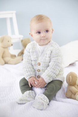 Cardigan, Waistcoat, Sweater, Tank Top  and Bootees in King Cole Little Treasures DK - 5858 - Downloadable PDF