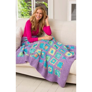 Cheerful Granny Square Throw in Red Heart Gumdrop and Soft - LW3848
