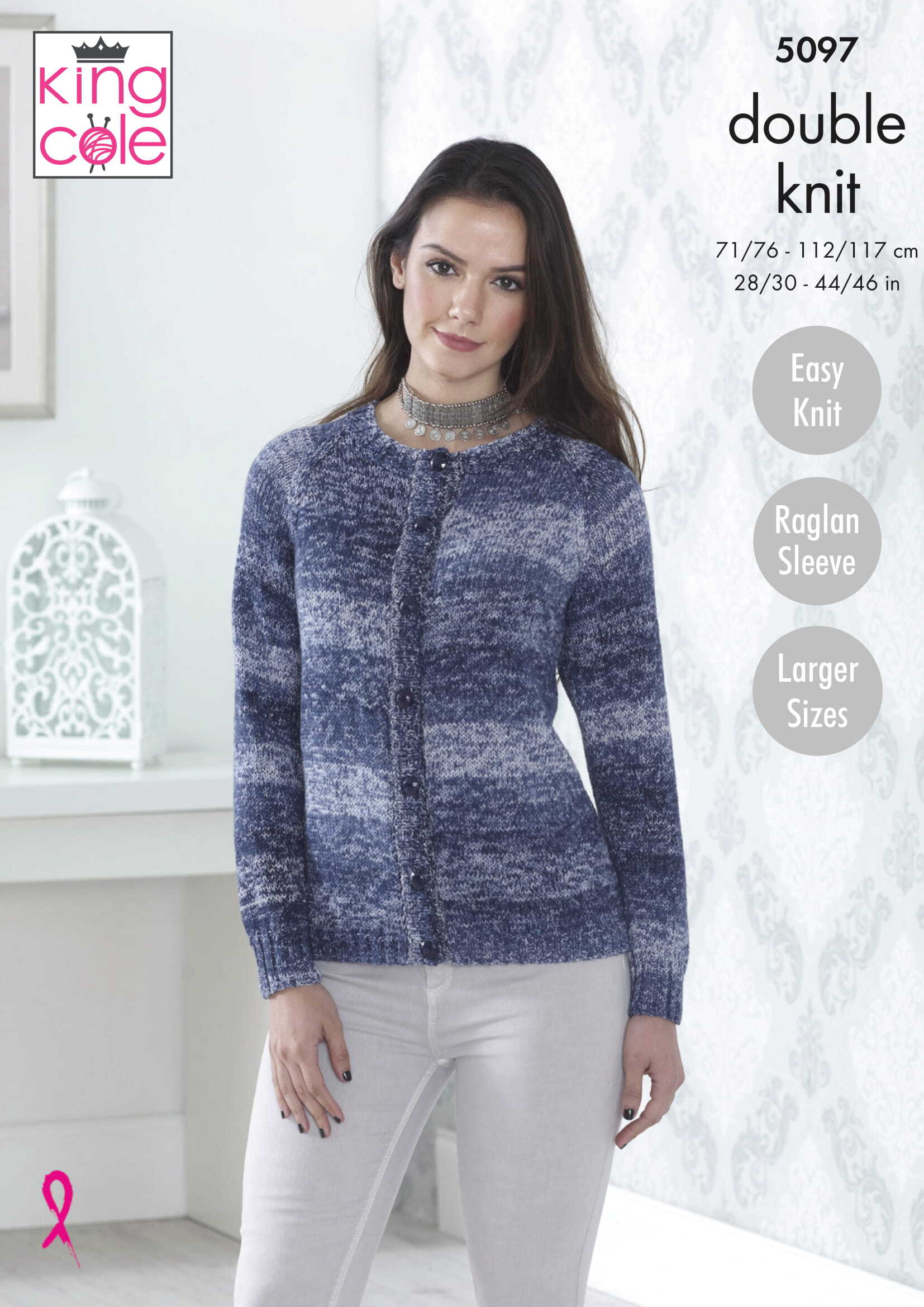 Knitting Pattern Femme Dentelle Cardigan Sweater Pull KING COLE Chunky 5519 