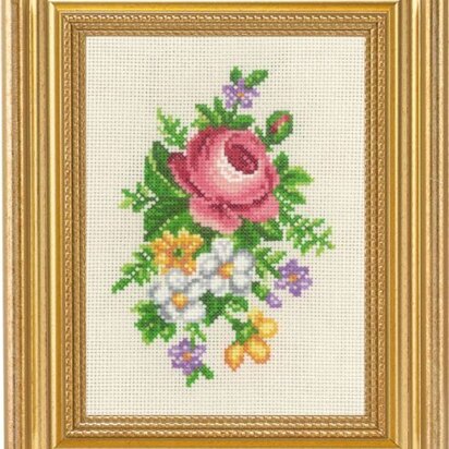 Permin Rose & White Floral Cross Stitch Kit - 14 x 19 cm