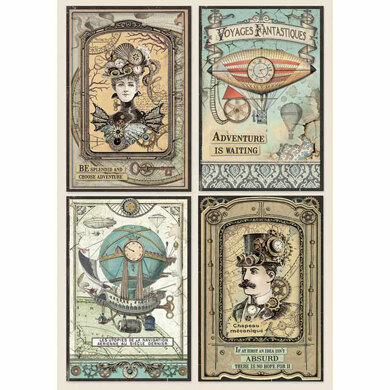 Stamperia Voyages Fantastiques Cards A4 Rice Paper