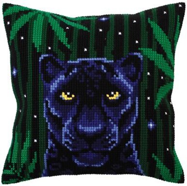 Collection D'Art Night Jungle Panther Cross Stitch Cushion Kit - 40cm x 40cm
