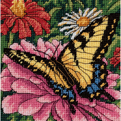 Dimensions Butterfly On Zinnia Needlepoint Kit - 5 x 5 inches