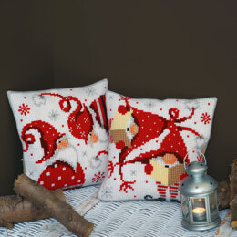 Vervaco Christmas Gnomes I Cushion Cross Stitch Kit - 40cm x 40cm