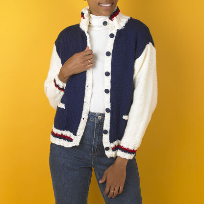 Letterman Lineup Jacket - Free Knitting Pattern For Women in Paintbox Yarns Simply Chunky