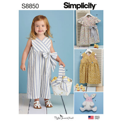 Simplicity S8850 ToddlersDress, Jumpsuit, Basket and Toy - Paper Pattern, Size A (1/2-1-2-3-4)