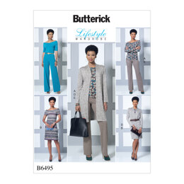 Butterick Misses' Knit Off-the-Shoulder Top, Dress and Jumpsuit, Loose Jacket, and Pull-On Pants B6495 - Sewing Pattern