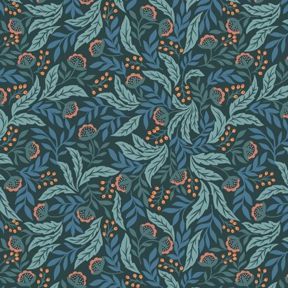 Lewis & Irene Wintertide - Arts floral with copper metallic on blue