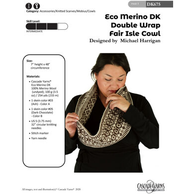 Double Wrap Fair Isle Cowl in Cascade Yarns Eco Merino DK - DK675 - Downloadable PDF