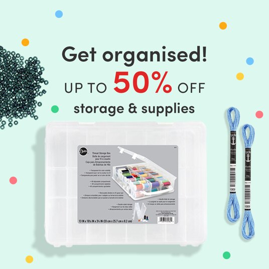 Up to 50 percent off storage and supplies for embroidery & cross stitch!