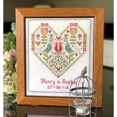 Historical Sampler Company Scandi Heart Wedding Cross Stitch Kit - 24cm x 28cm