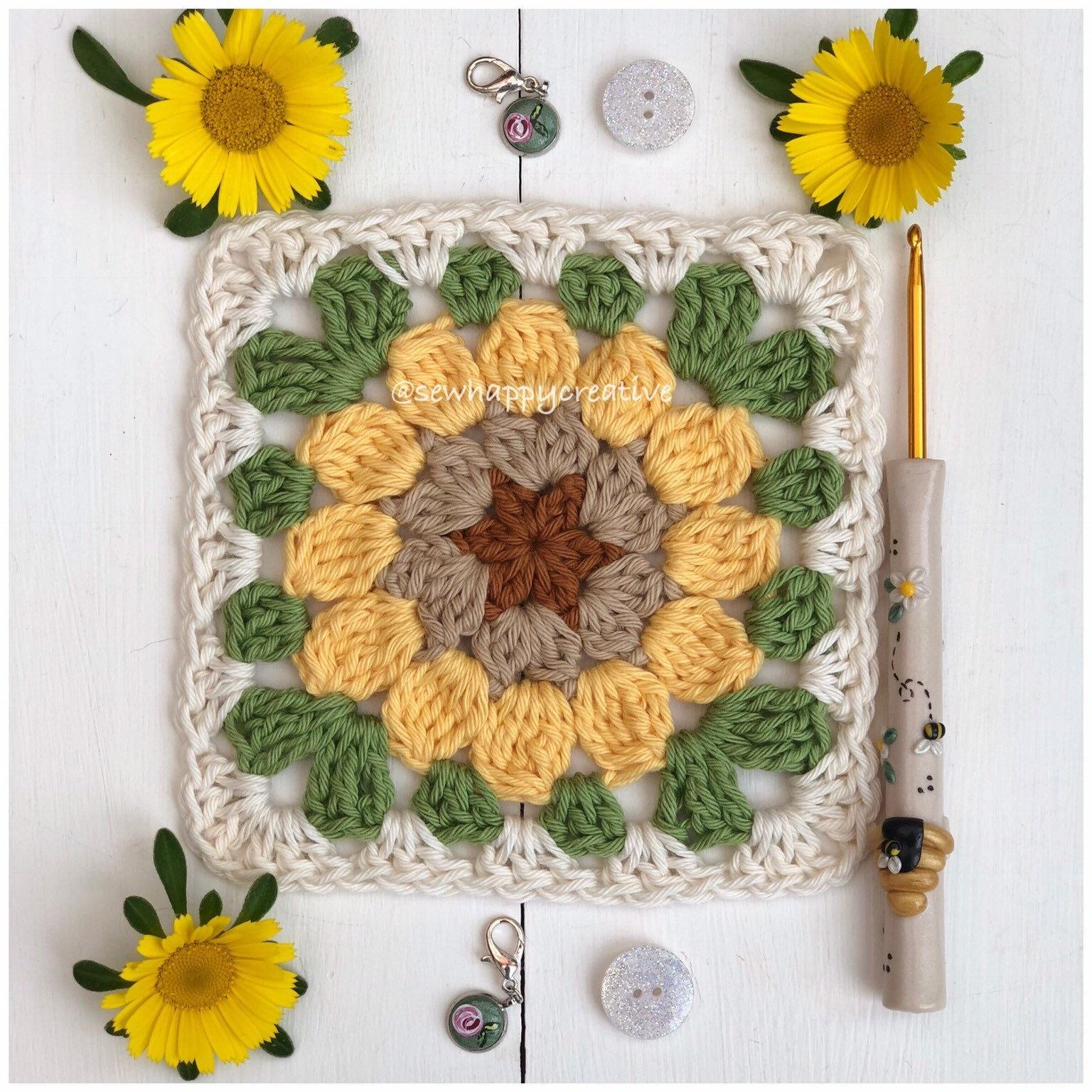 20 5" YELLOW & SUNFLOWER Daisy FLOWER Crochet GRANNY SQUARES Afghan Blocks