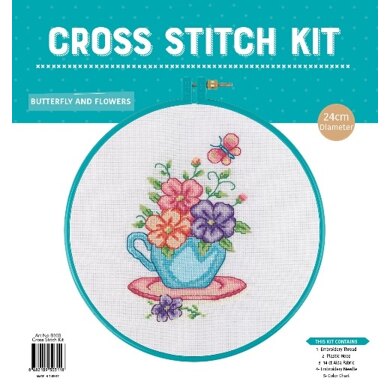 Creative World of Crafts Butterfly & Flowers Cross Stitch Kit with Hoop