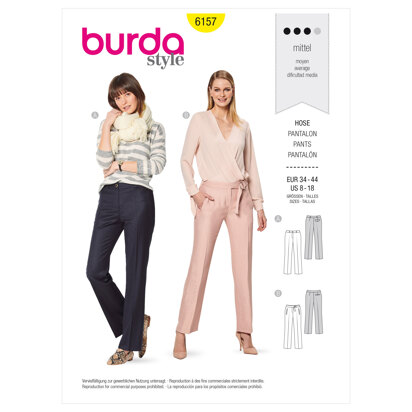 Burda Style Misses' Trousers or Pants with A Shaped Waistband – Straight Leg B6157 - Paper Pattern, Size 8-18