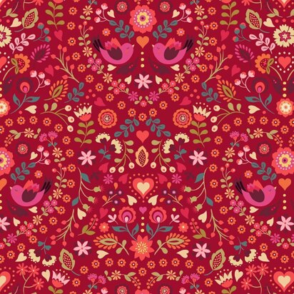 Lewis & Irene Little Matryoshka - Little bird floral heart on red