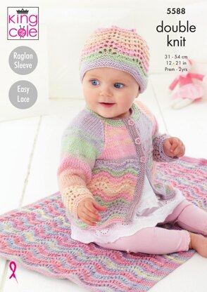 Blanket, Matinee Coat, Cardigan & Hat in King Cole Beaches DK - 5588 - Downloadable PDF