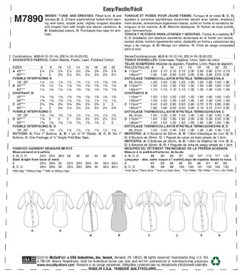 McCall's Misses' Tunic and Dresses M7890 - Sewing Pattern