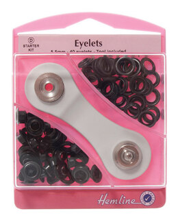 Hemline Eyelets Starter Kit, 5.5mm x 40 sets - Black