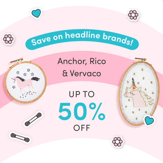 Up to 50 percent off selected Anchor, Rico & Vervaco!