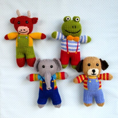 Cow, elephant, frog, dog - 4 toy animal dolls