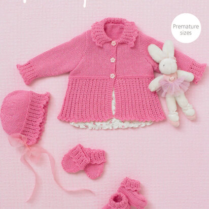 Cardigan, Bonnet, Bootees & Mittens in Hayfield Baby Sparkle DK - 4719 - Downloadable PDF