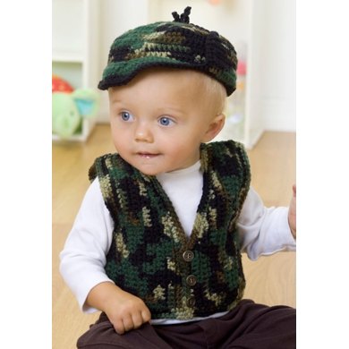 Vest and Hat Baby's Gone a Hunting in Red Heart Super Saver Economy Solids - WR1757