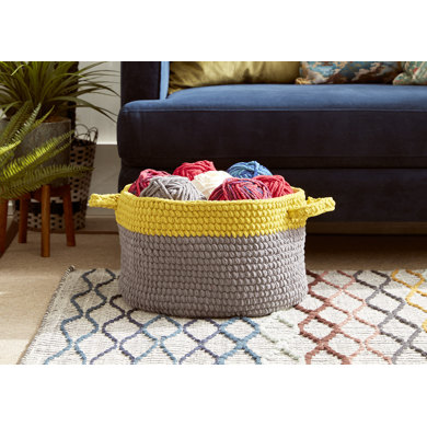 Dip Edge Grey Crochet Basket in Bernat - Downloadable PDF