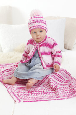 Childrens Cardigan, Hat, and Blanket in King Cole Stripe DK in King Cole - 5592 - Leaflet