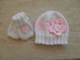 Baby Girl Flower Hat & Mittens