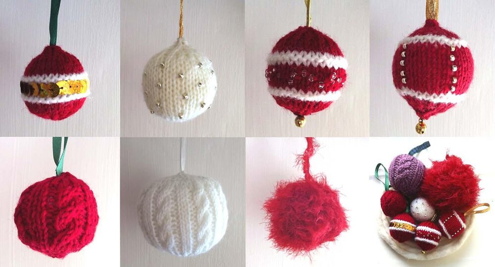 7 Mixed Design Knitted Christmas Ball Patterns