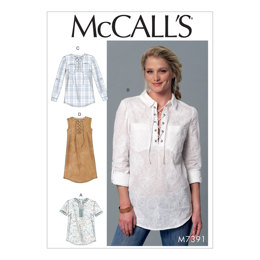 McCall's Misses' Laced or Split-Neck Tops and Dress M7391 - Sewing Pattern
