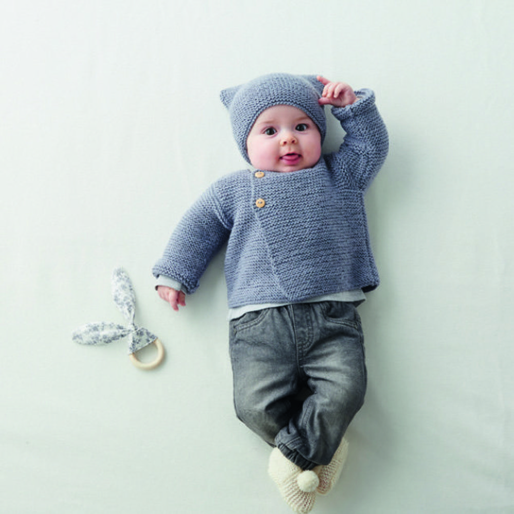 Simple Garter Stitch Knitting Pattern for Baby Cardigan and Hat 