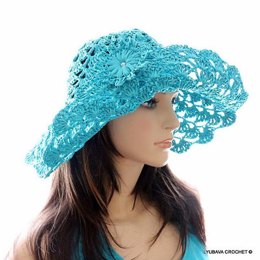 Crochet Pattern Turquoise Summer Floppy Hat