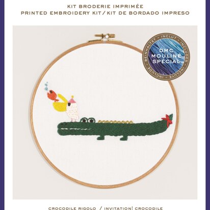 DMC Invitation! Crocodile (printed fabric, 7" hoop) Embroidery Kit -  35cm x 35cm