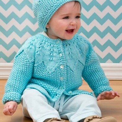 Star Bright Baby Cardigan & Hat in Red Heart Soft Baby Steps - LW3596EN