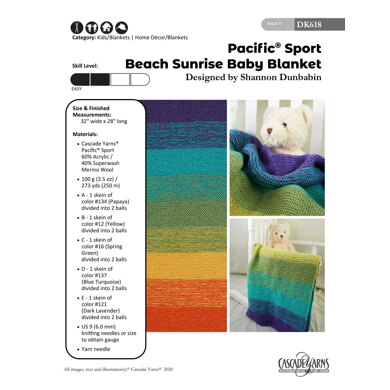 Pacific Sport Beach Sunrise Baby Blanket in Cascade Yarns - DK618 - Downloadable PDF